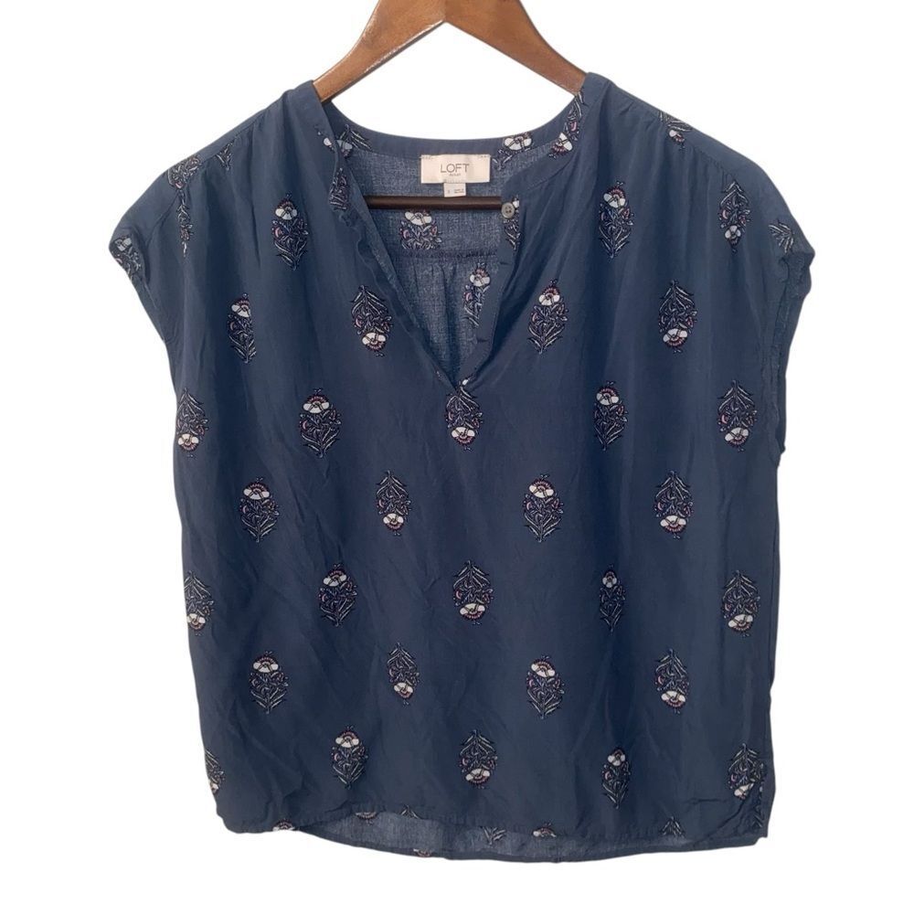 Loft Steel Blue Floral Printed Top